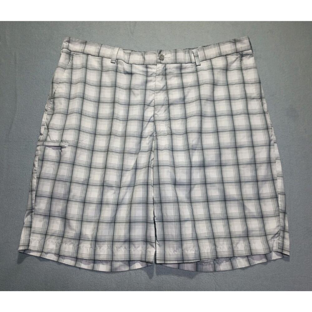 Grand Slam Mens Golf Shorts Sz 40 Gray White Plaid Flat Front Casual Performance